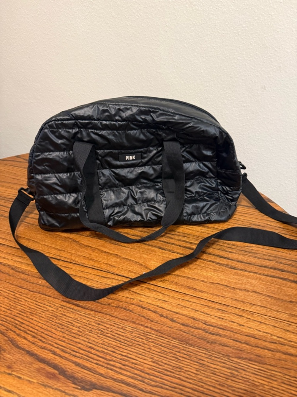 PINK Victoria's Secret Quilted Black Duffel Bag - Lightweight Travel & Gym Tote